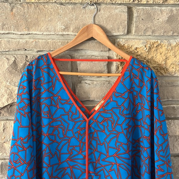 Miss Tina by Tina Knowles Blue & Orange Bat Wing Top Size XL - Picture 2 of 11